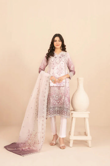 Naqsh With Clutch 3pcs Semi-Stitched Fancy Emb Organza