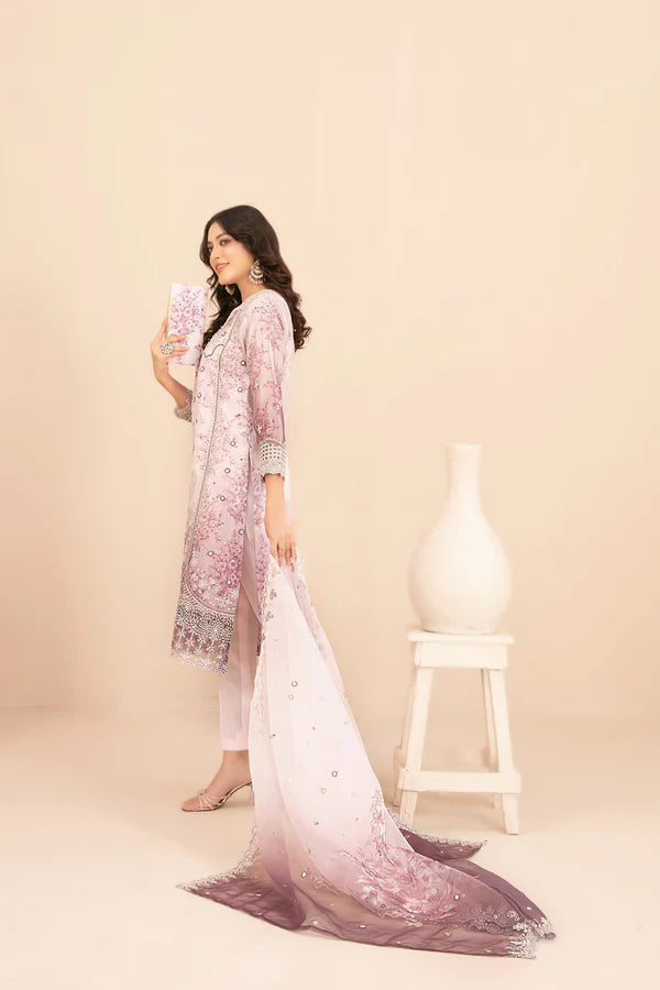 Naqsh With Clutch 3pcs Semi-Stitched Fancy Emb Organza