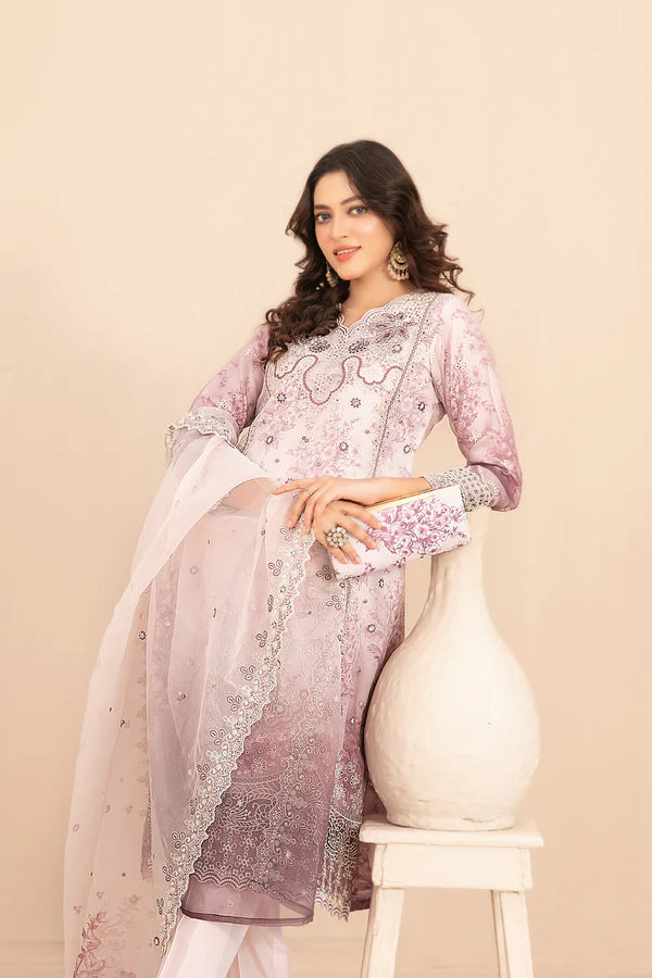 Naqsh With Clutch 3pcs Semi-Stitched Fancy Emb Organza