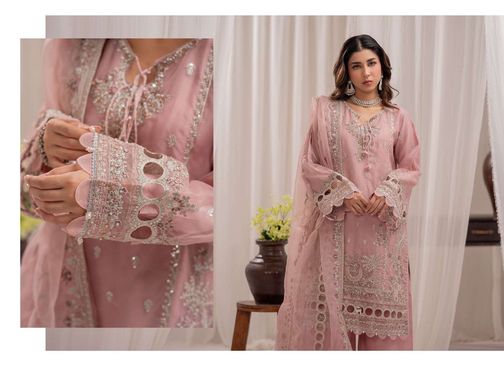 Ready to Wear 3 Piece Formal Embroidered Luxury Organza Suit