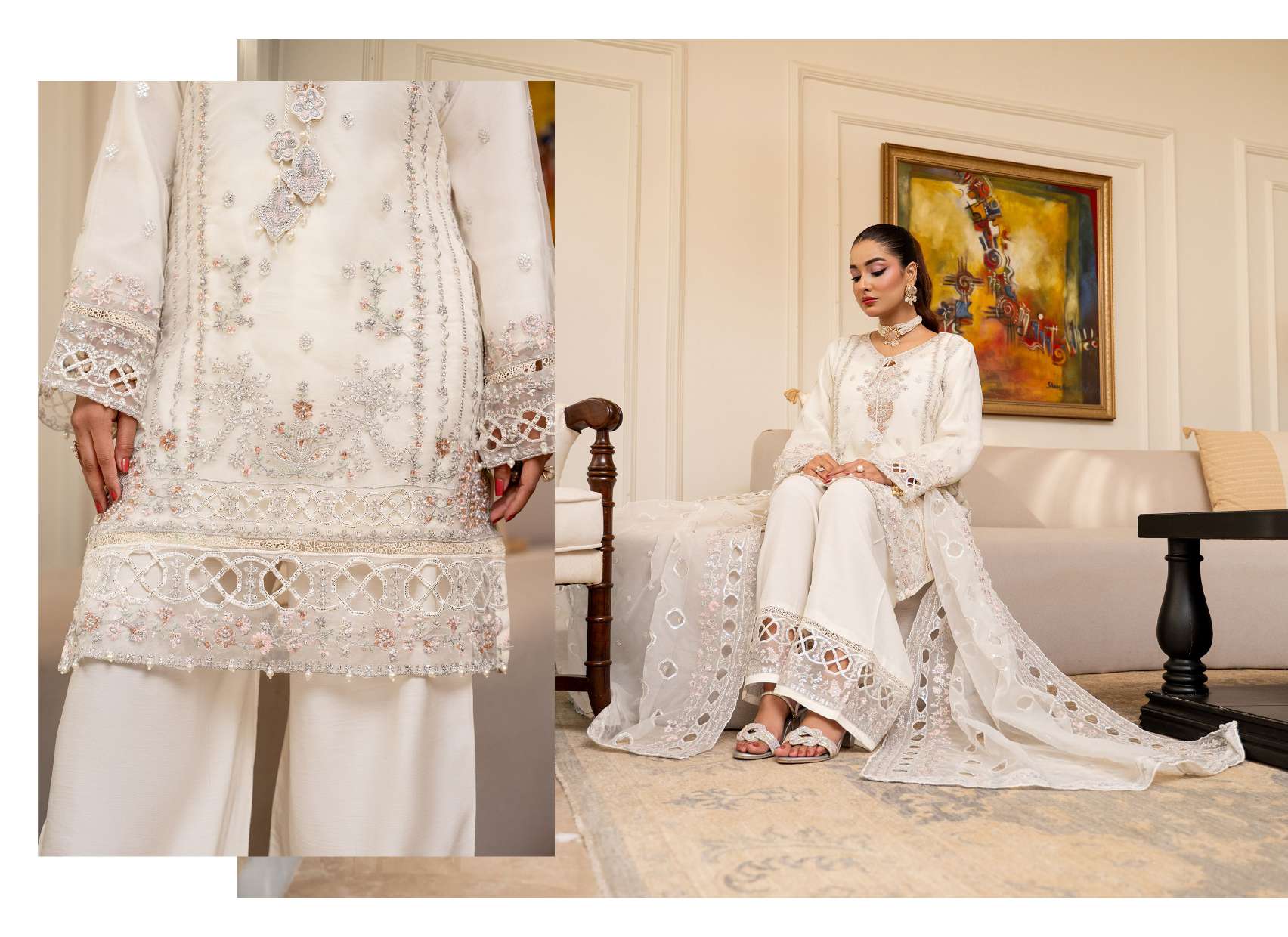 Ready to Wear 3 Piece Formal Embroidered Luxury Organza Suit