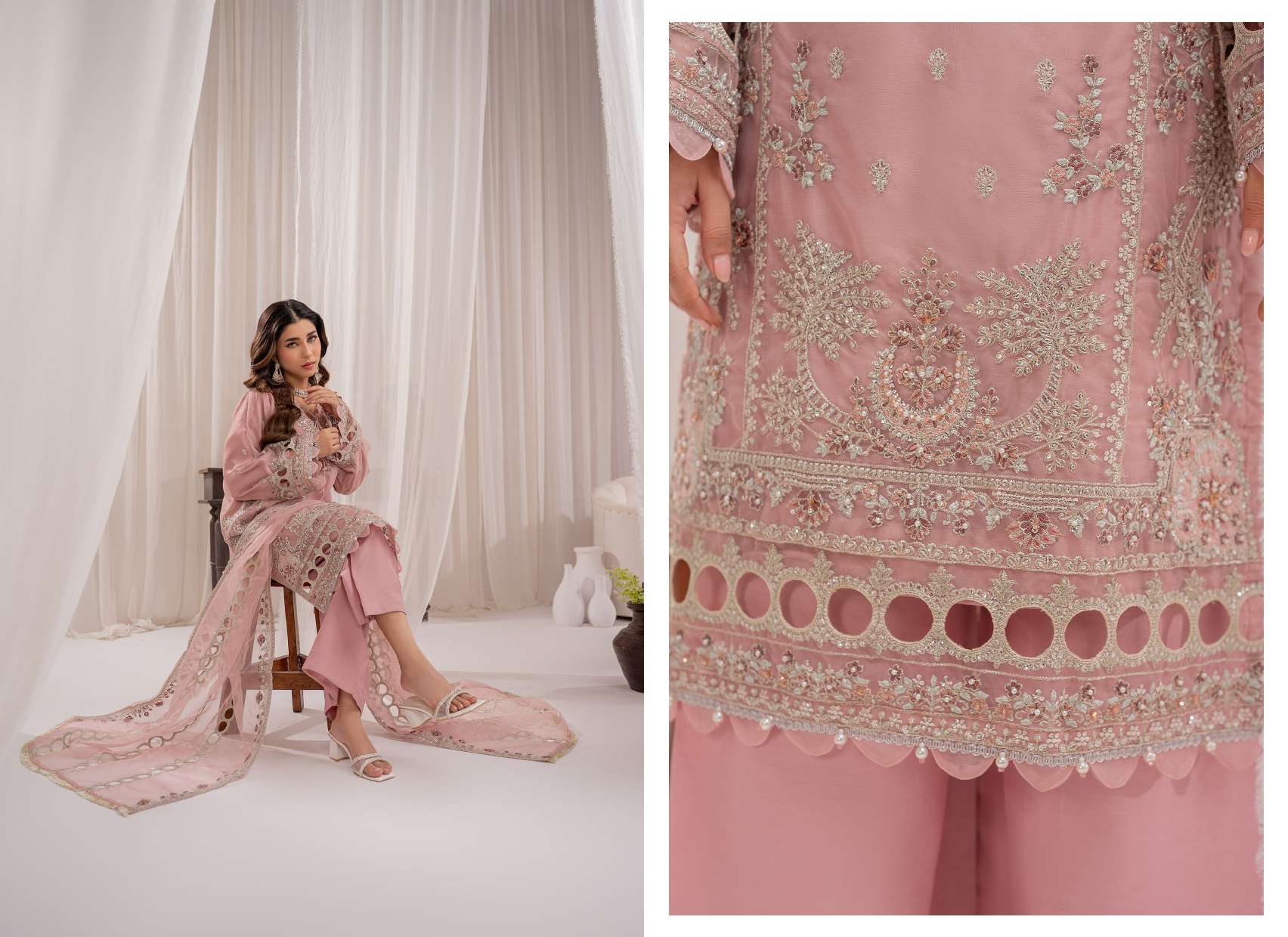 Ready to Wear 3 Piece Formal Embroidered Luxury Organza Suit