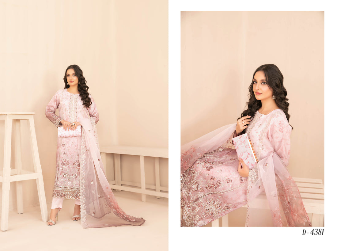 Naqsh With Clutch 3pcs Semi-Stitched Fancy Emb Organza
