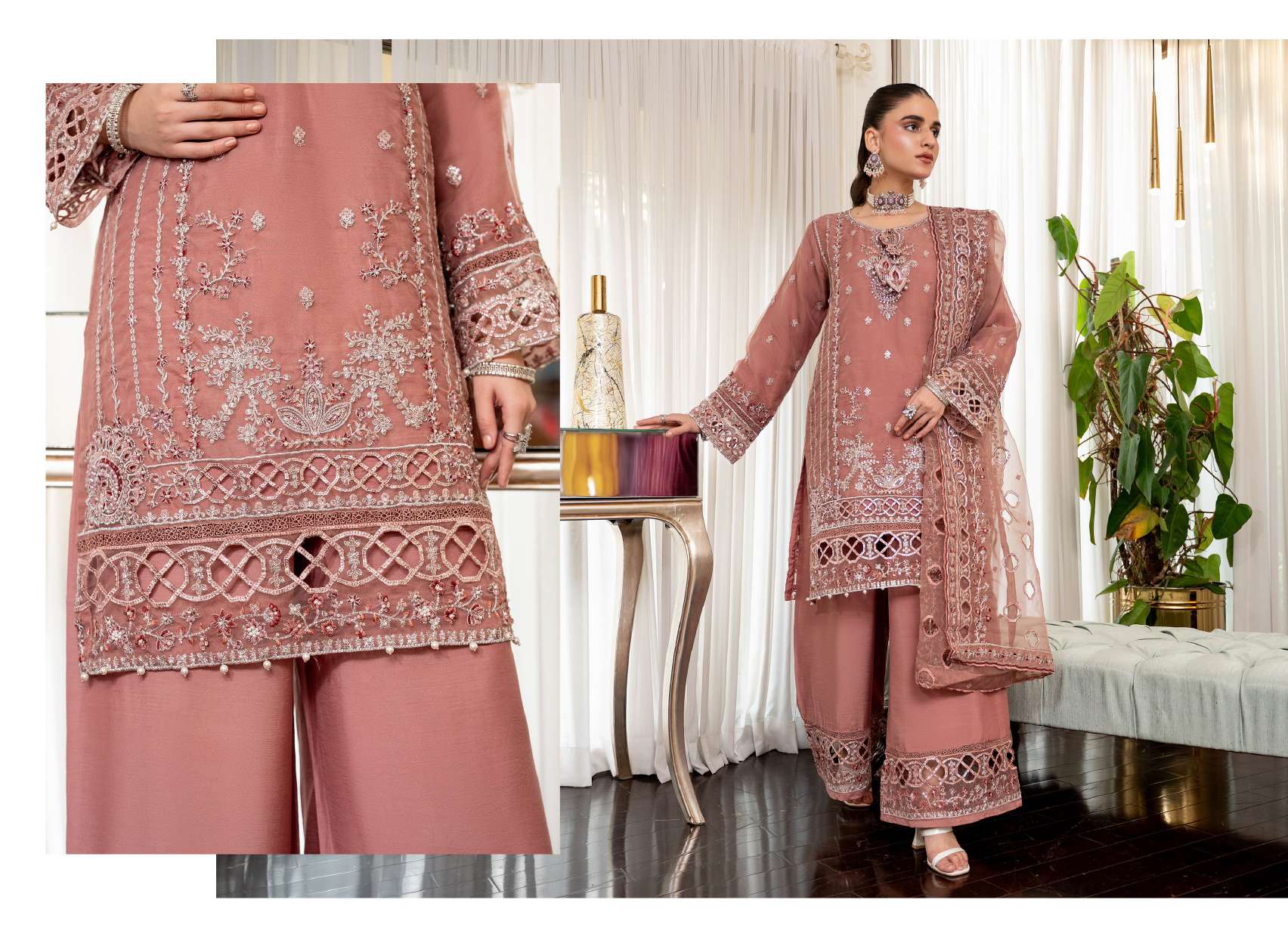 Ready to Wear 3 Piece Formal Embroidered Luxury Organza Suit