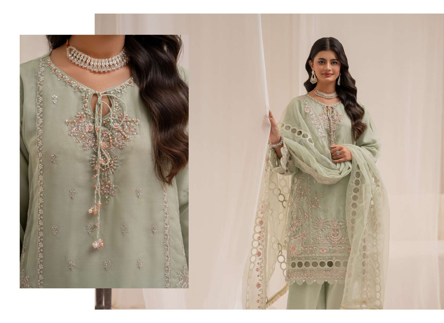 Ready to Wear 3 Piece Formal Embroidered Luxury Organza Suit