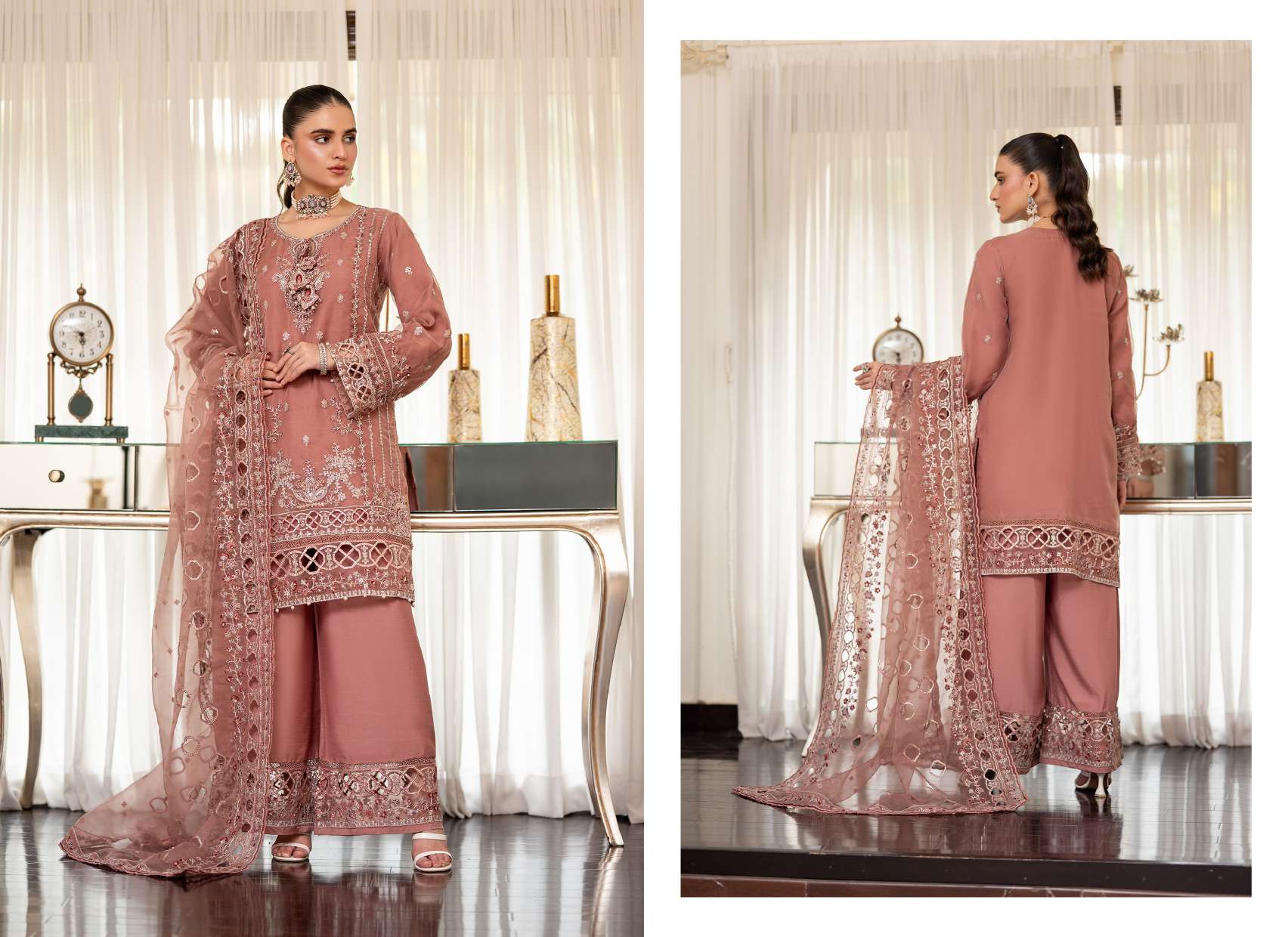 Ready to Wear 3 Piece Formal Embroidered Luxury Organza Suit
