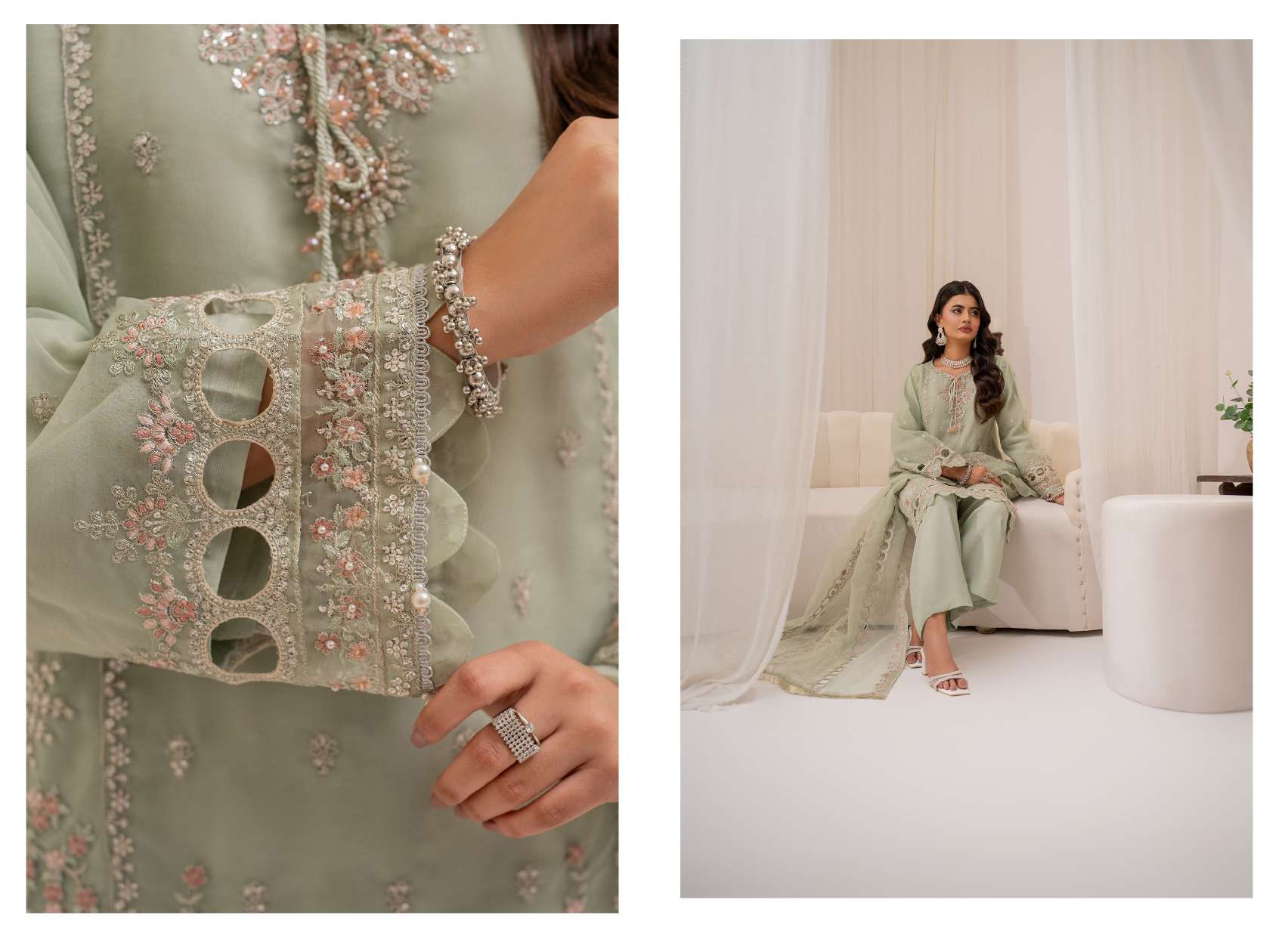 Ready to Wear 3 Piece Formal Embroidered Luxury Organza Suit