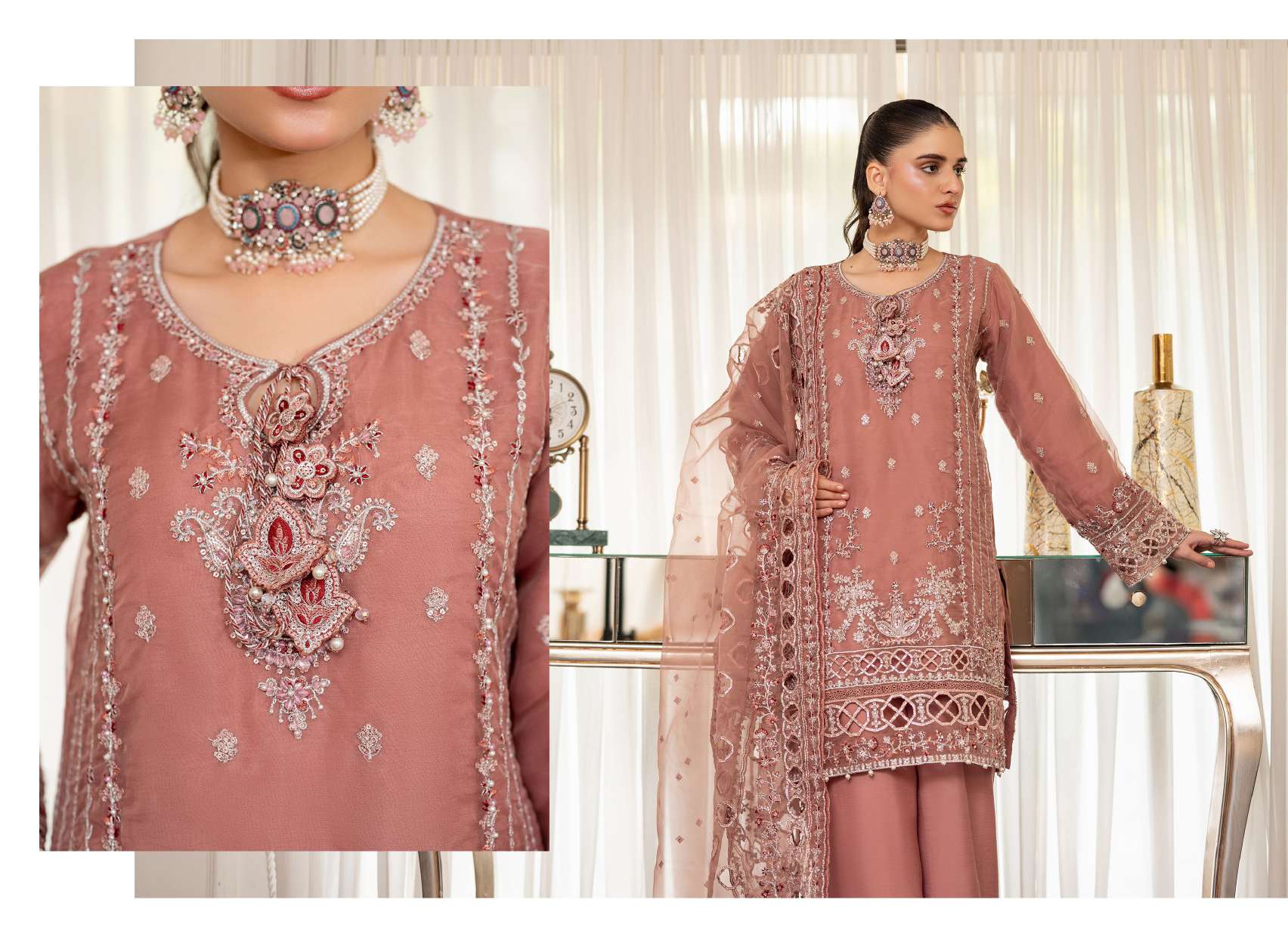Ready to Wear 3 Piece Formal Embroidered Luxury Organza Suit