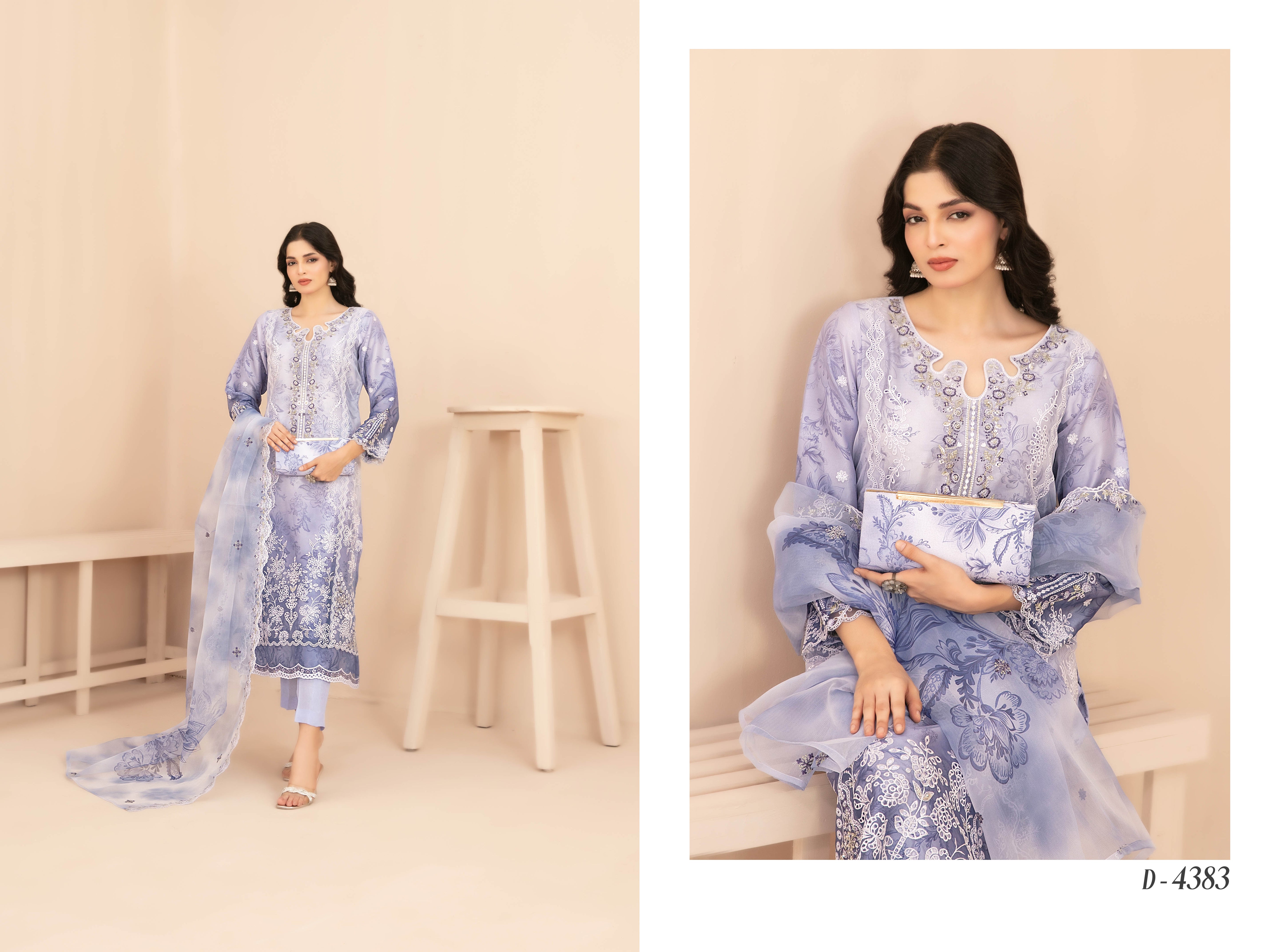 Naqsh With Clutch 3pcs Semi-Stitched Fancy Emb Organza