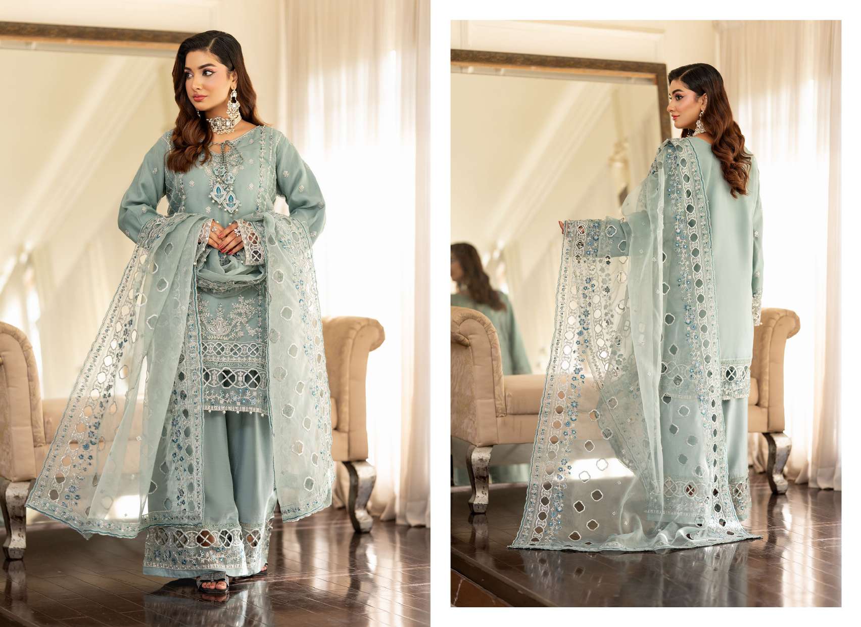 Ready to Wear 3 Piece Formal Embroidered Luxury Organza Suit