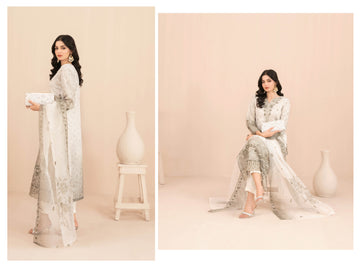 Naqsh With Clutch 3pcs Semi-Stitched Fancy Emb Organza