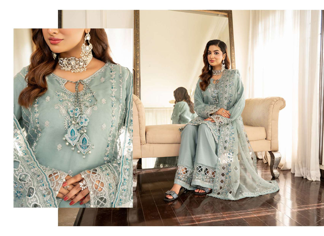 Ready to Wear 3 Piece Formal Embroidered Luxury Organza Suit
