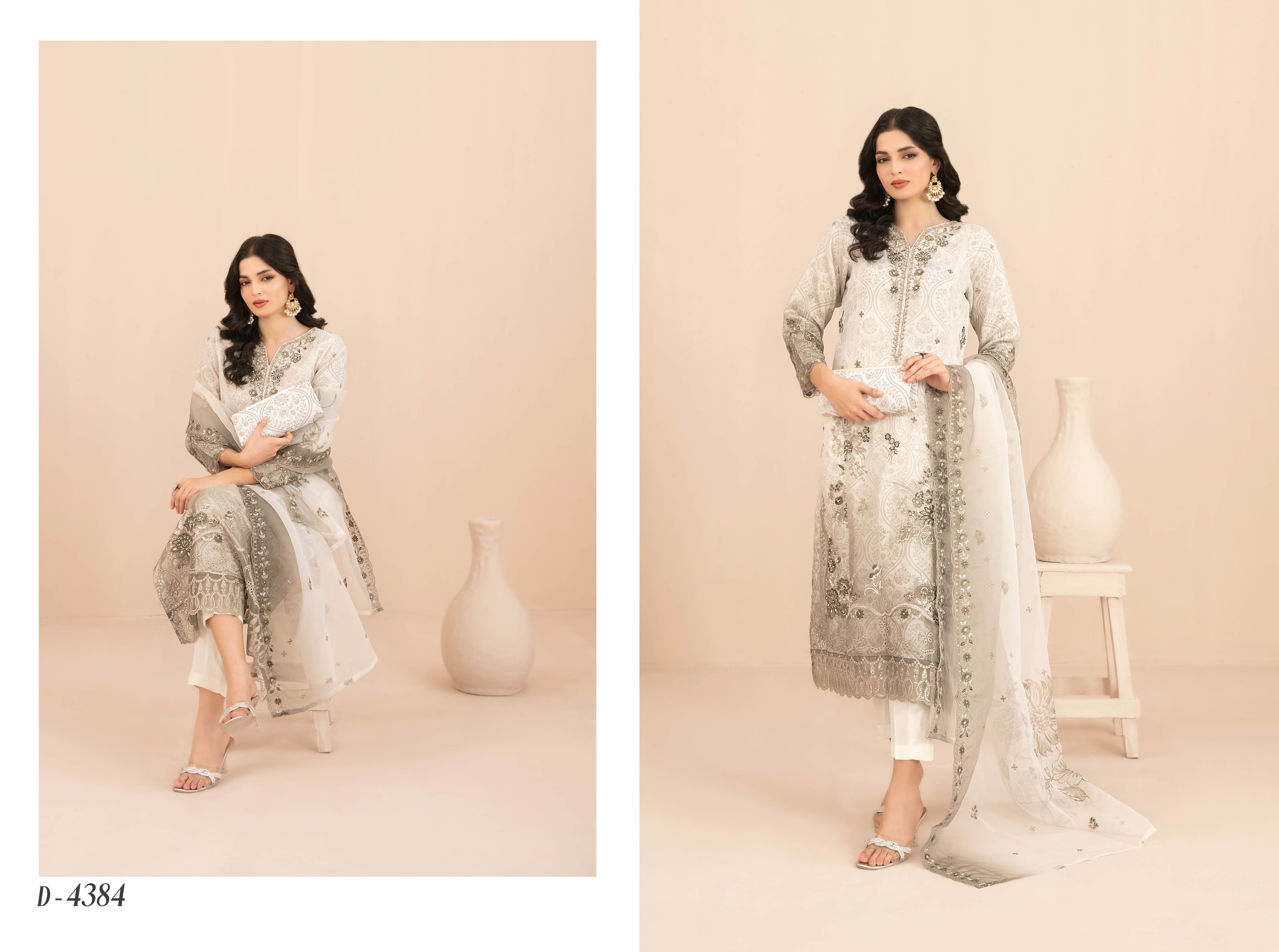Naqsh With Clutch 3pcs Semi-Stitched Fancy Emb Organza