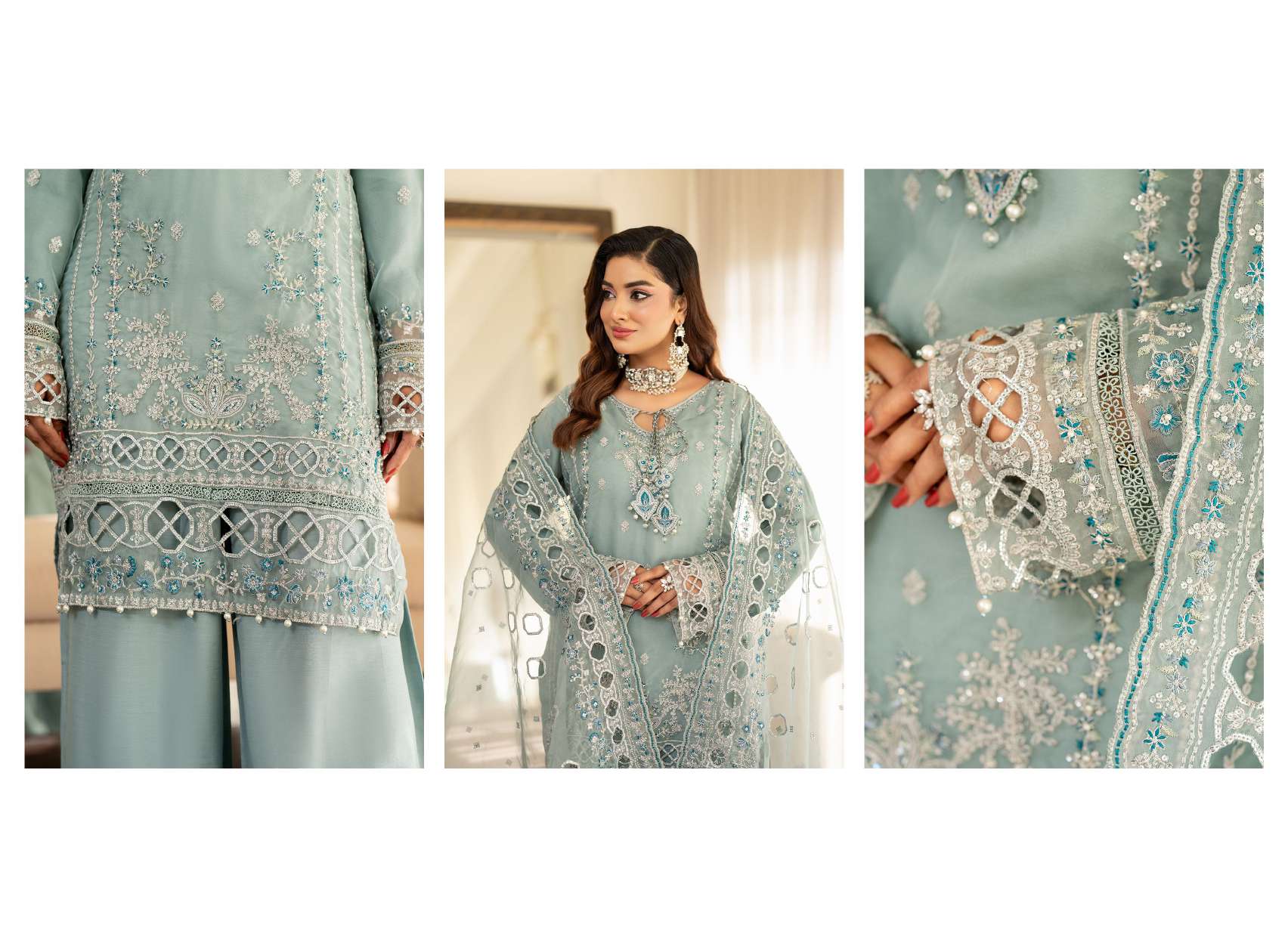 Ready to Wear 3 Piece Formal Embroidered Luxury Organza Suit