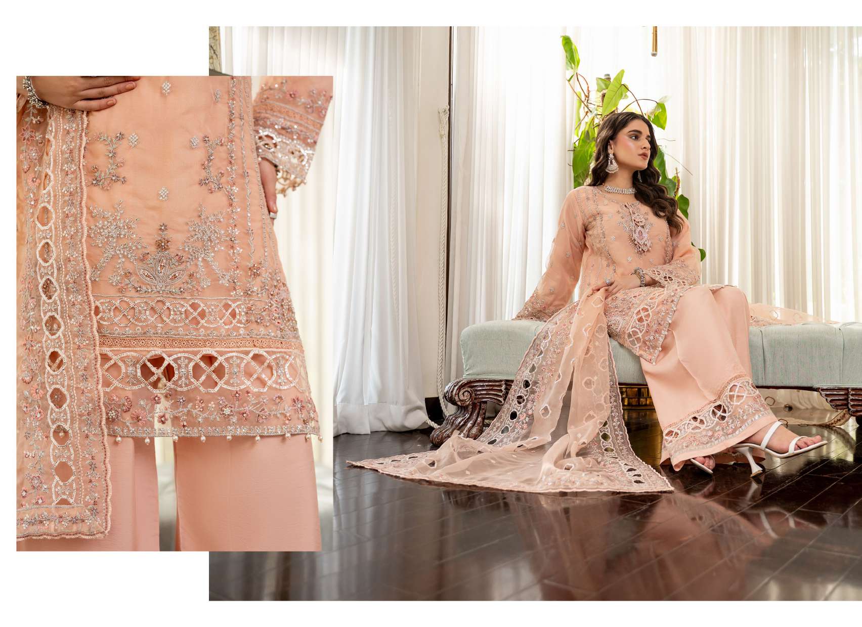 Ready to Wear 3 Piece Formal Embroidered Luxury Organza Suit
