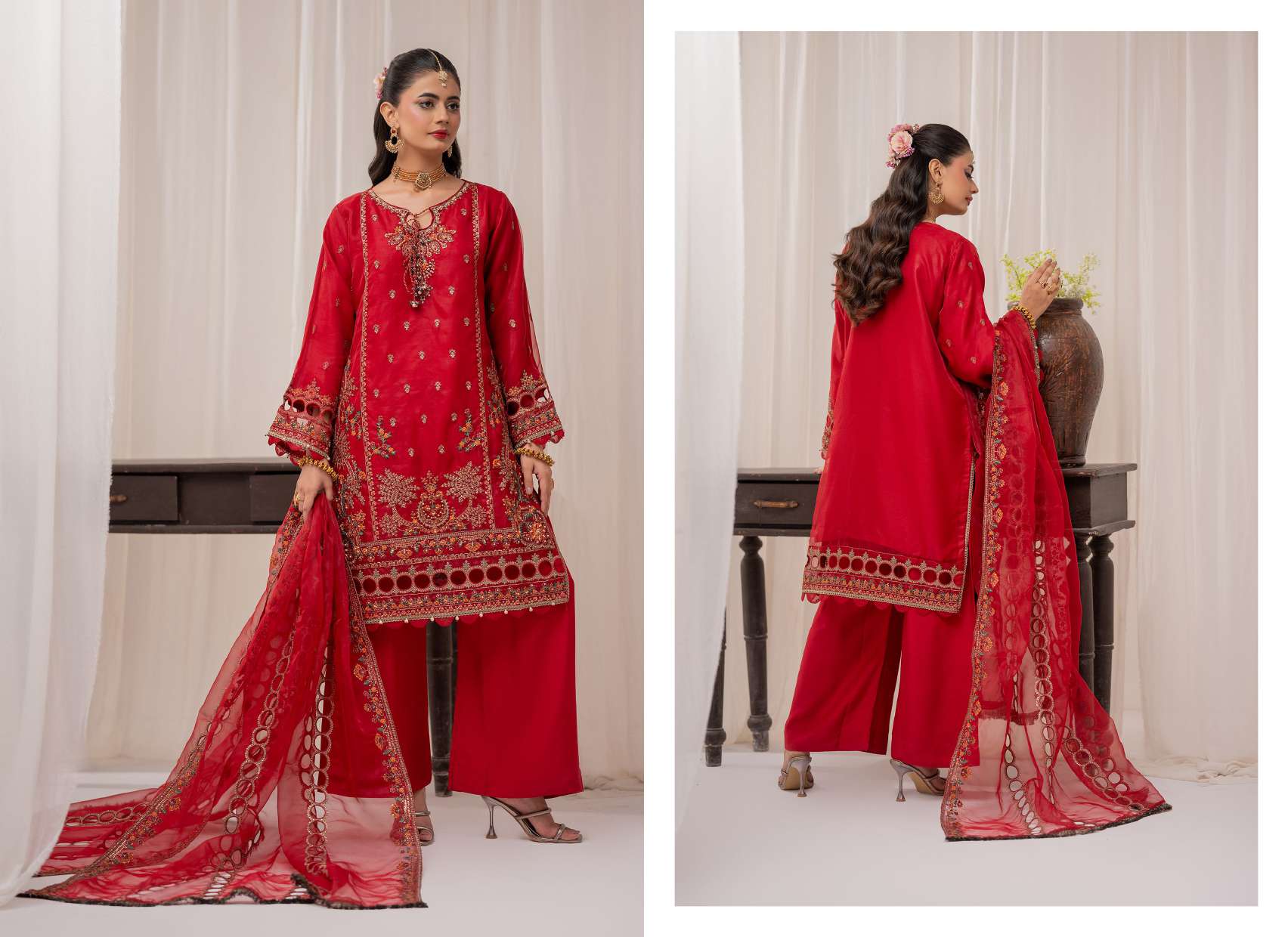 Ready to Wear 3 Piece Formal Embroidered Luxury Organza Suit