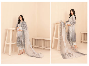 Naqsh With Clutch 3pcs Semi-Stitched Fancy Emb Organza