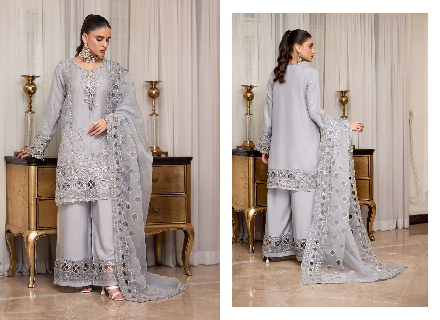 Ready to Wear 3 Piece Formal Embroidered Luxury Organza Suit