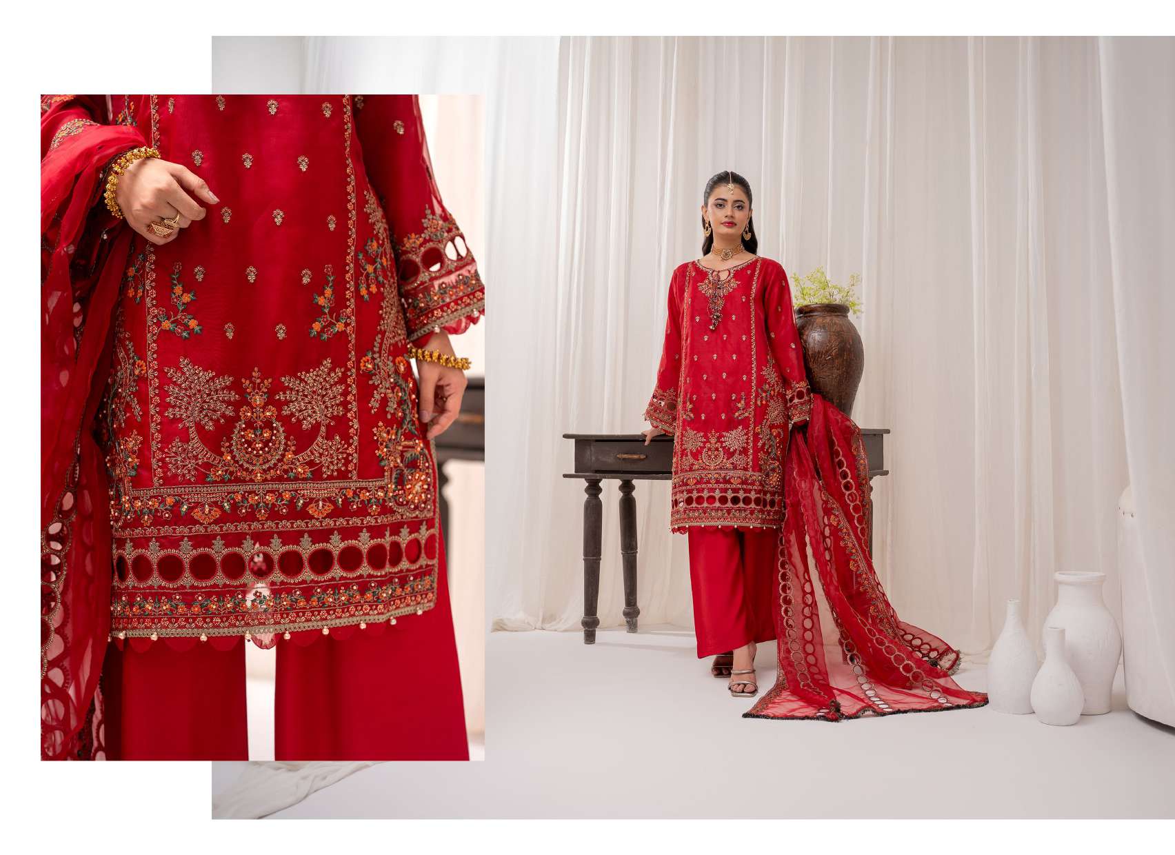 Ready to Wear 3 Piece Formal Embroidered Luxury Organza Suit