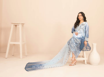 Naqsh With Clutch 3pcs Semi-Stitched Fancy Emb Organza