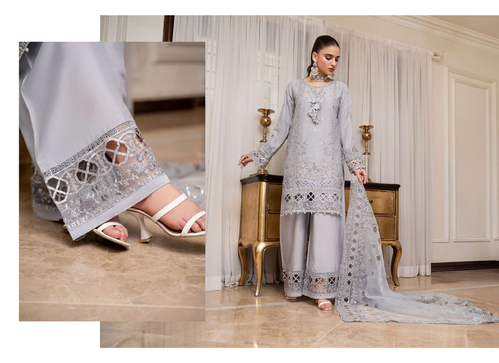 Ready to Wear 3 Piece Formal Embroidered Luxury Organza Suit