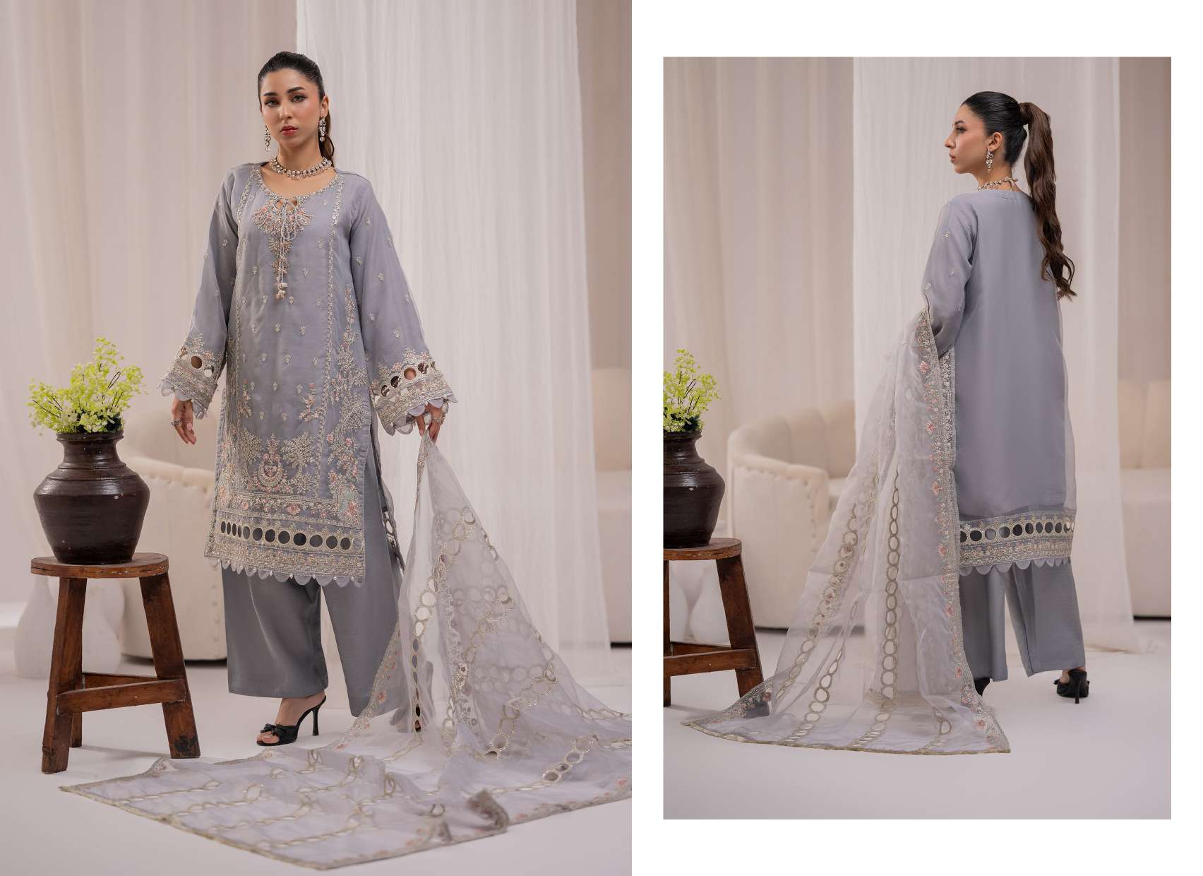 Ready to Wear 3 Piece Formal Embroidered Luxury Organza Suit