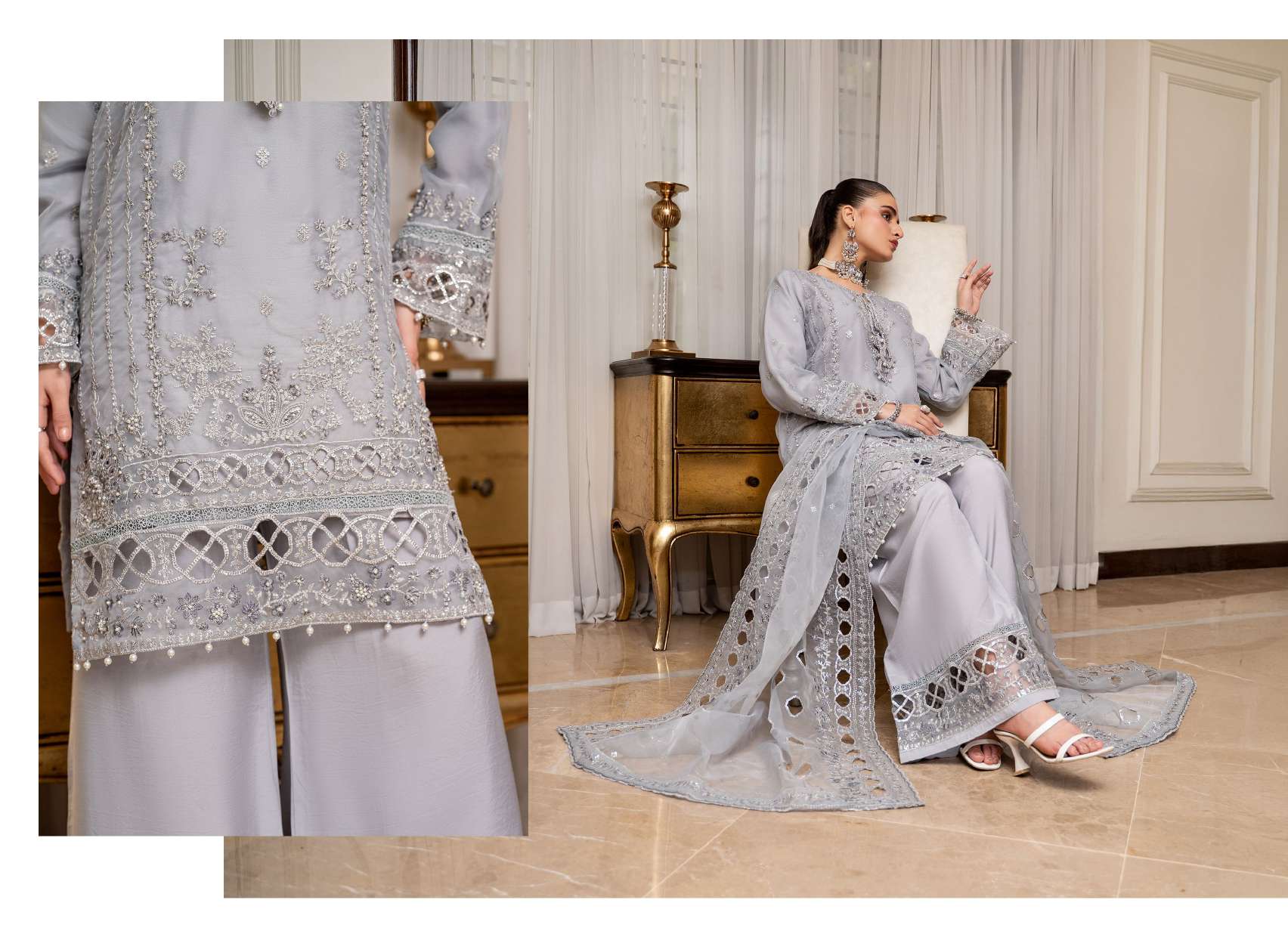 Ready to Wear 3 Piece Formal Embroidered Luxury Organza Suit