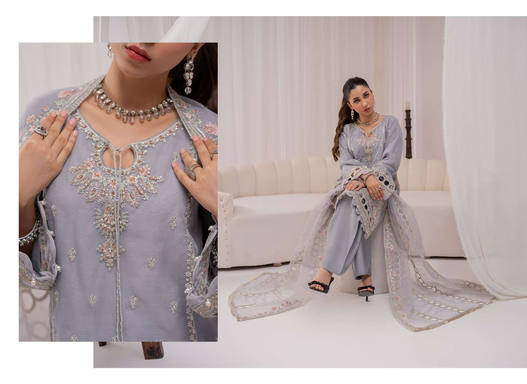 Ready to Wear 3 Piece Formal Embroidered Luxury Organza Suit