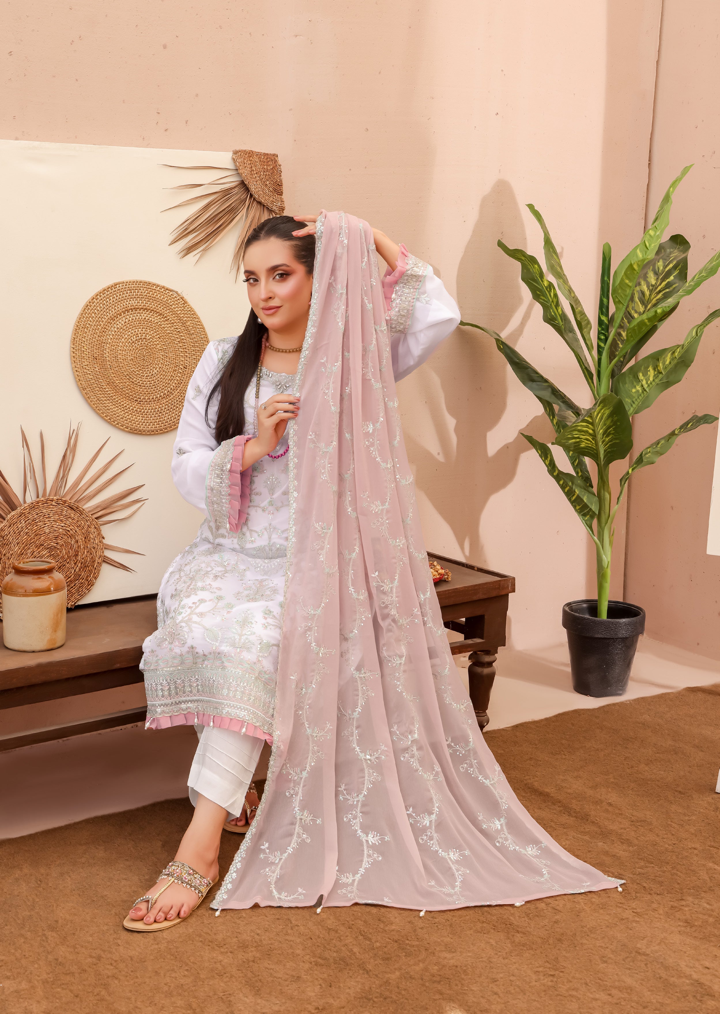 LA BELLA BY BIN KHALEED White Contrast – Embroidered 3-Piece Collection