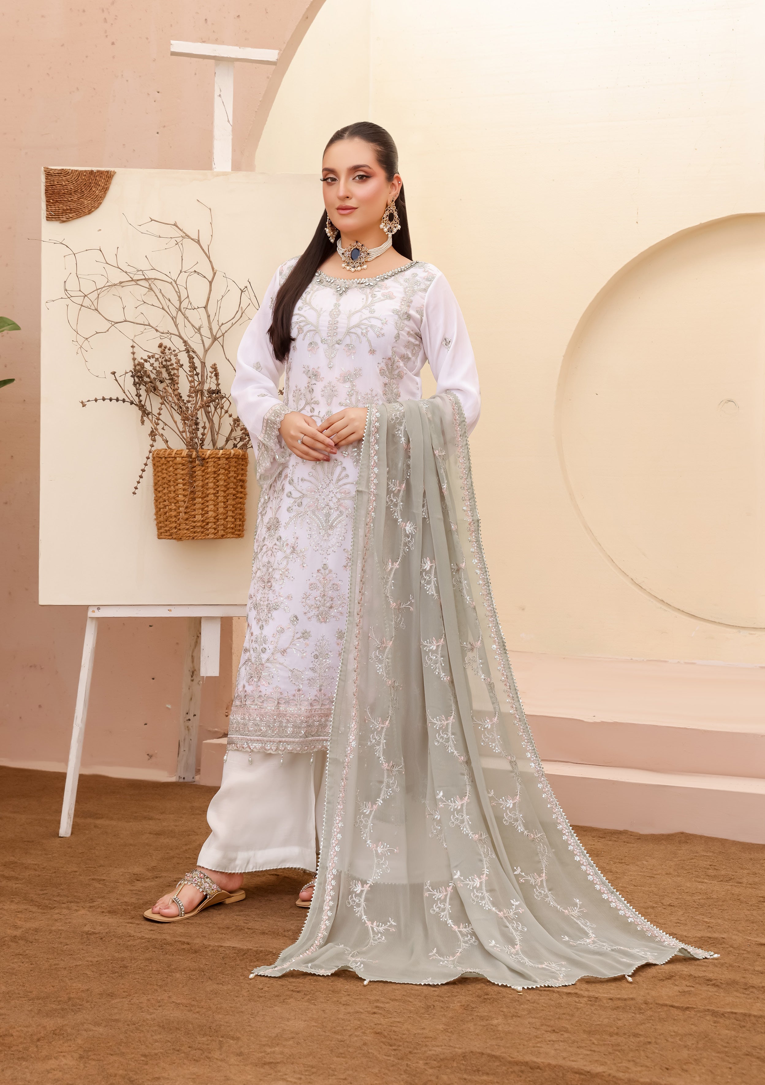 LA BELLA BY BIN KHALEED White Contrast – Embroidered 3-Piece Collection