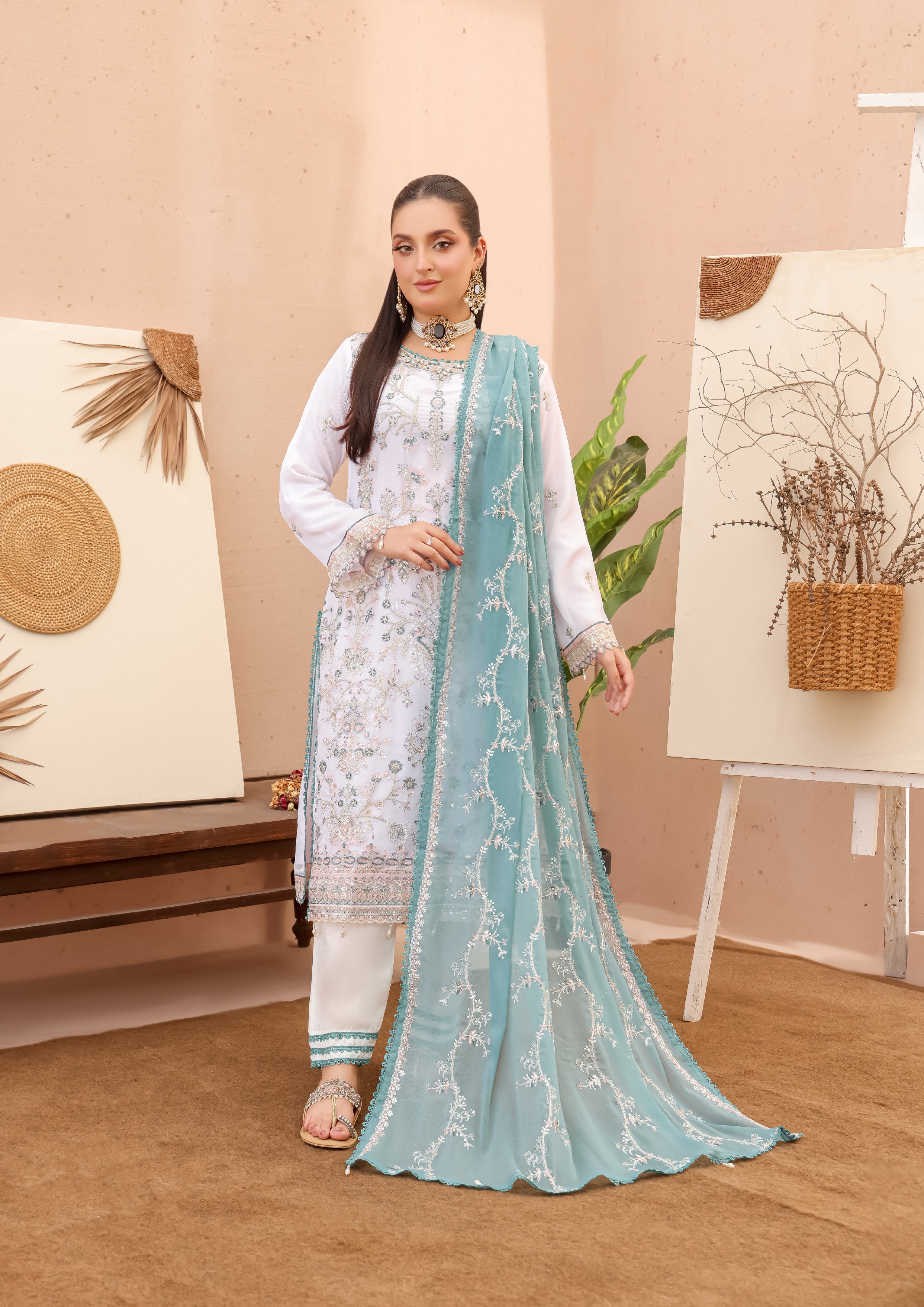 LA BELLA BY BIN KHALEED White Contrast – Embroidered 3-Piece Collection