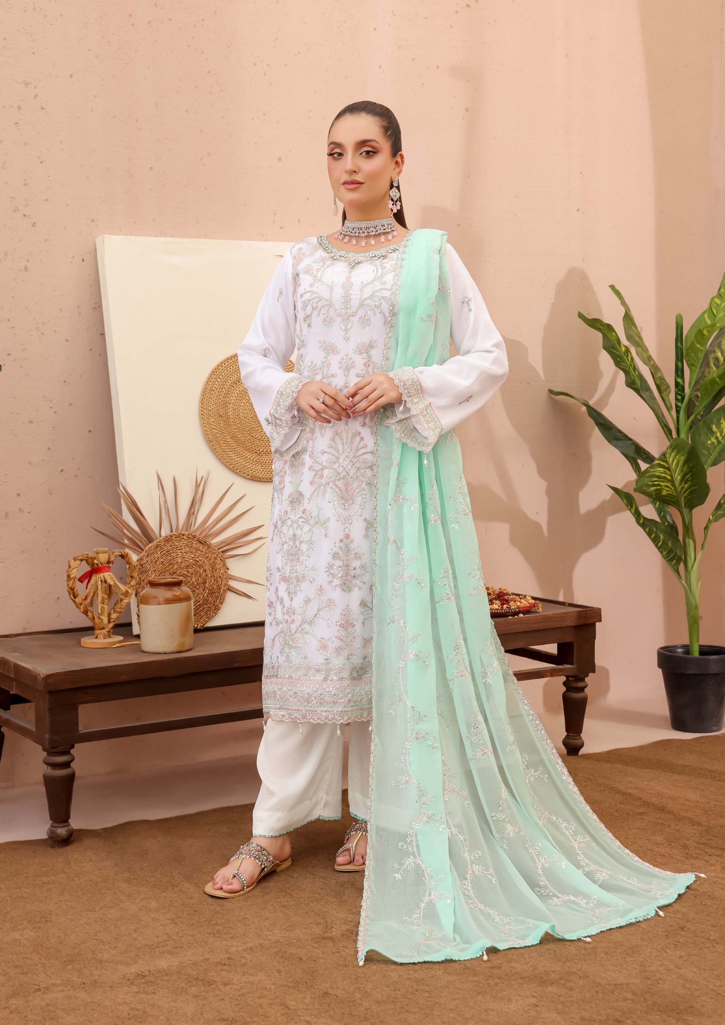 LA BELLA BY BIN KHALEED White Contrast – Embroidered 3-Piece Collection