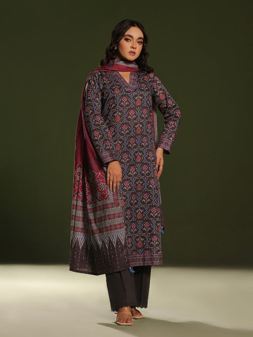 3Pc Printed Pret Suit Cambric Charcoal