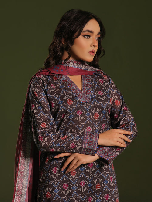 3Pc Printed Pret Suit Cambric Charcoal