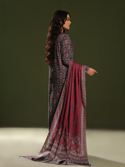 3Pc Printed Pret Suit Cambric Charcoal