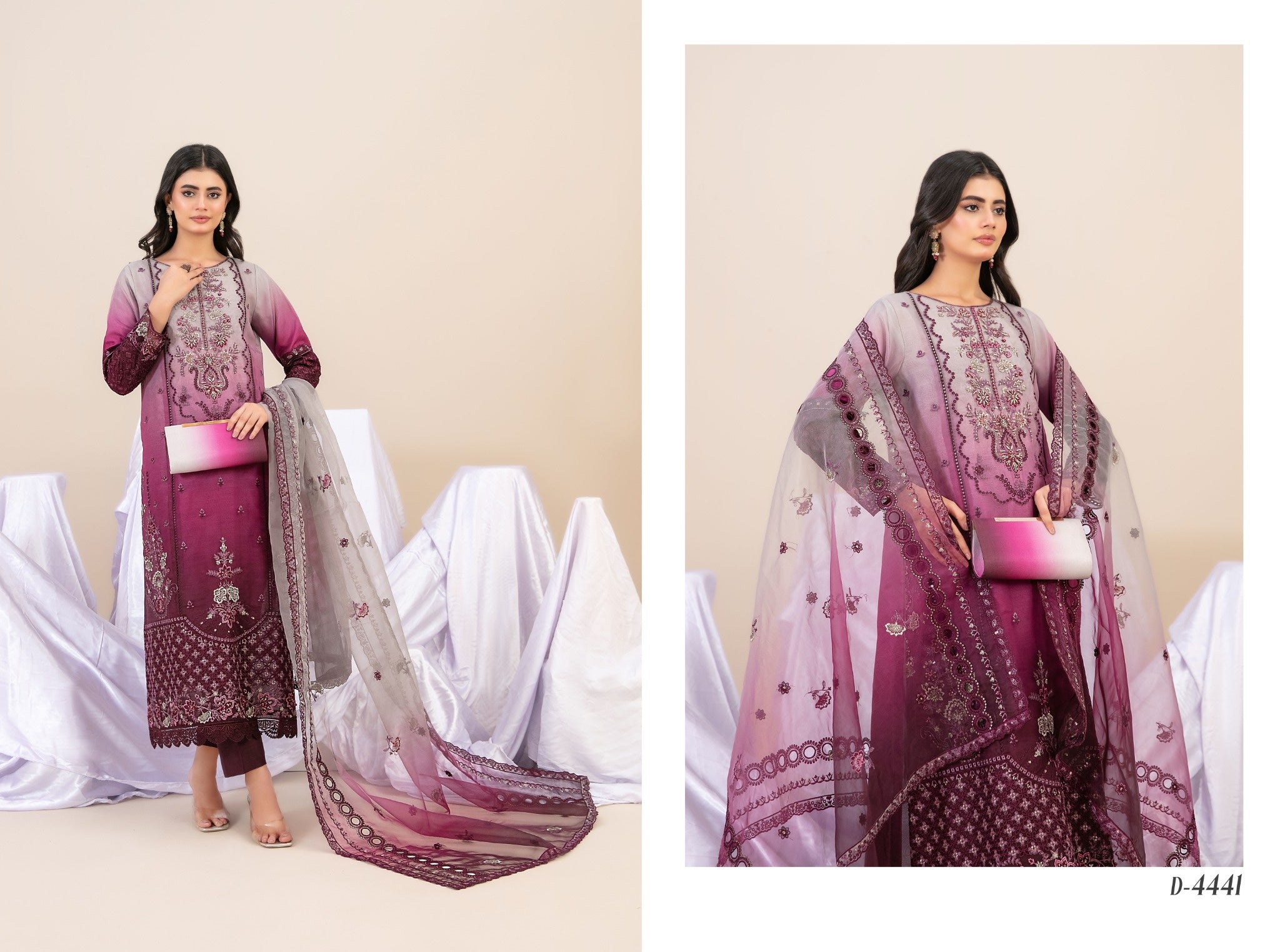 Guzarish Stitched Fancy Emb Organza 3pcs With Clutch