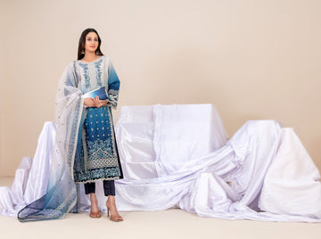 Guzarish Stitched Fancy Emb Organza 3pcs With Clutch