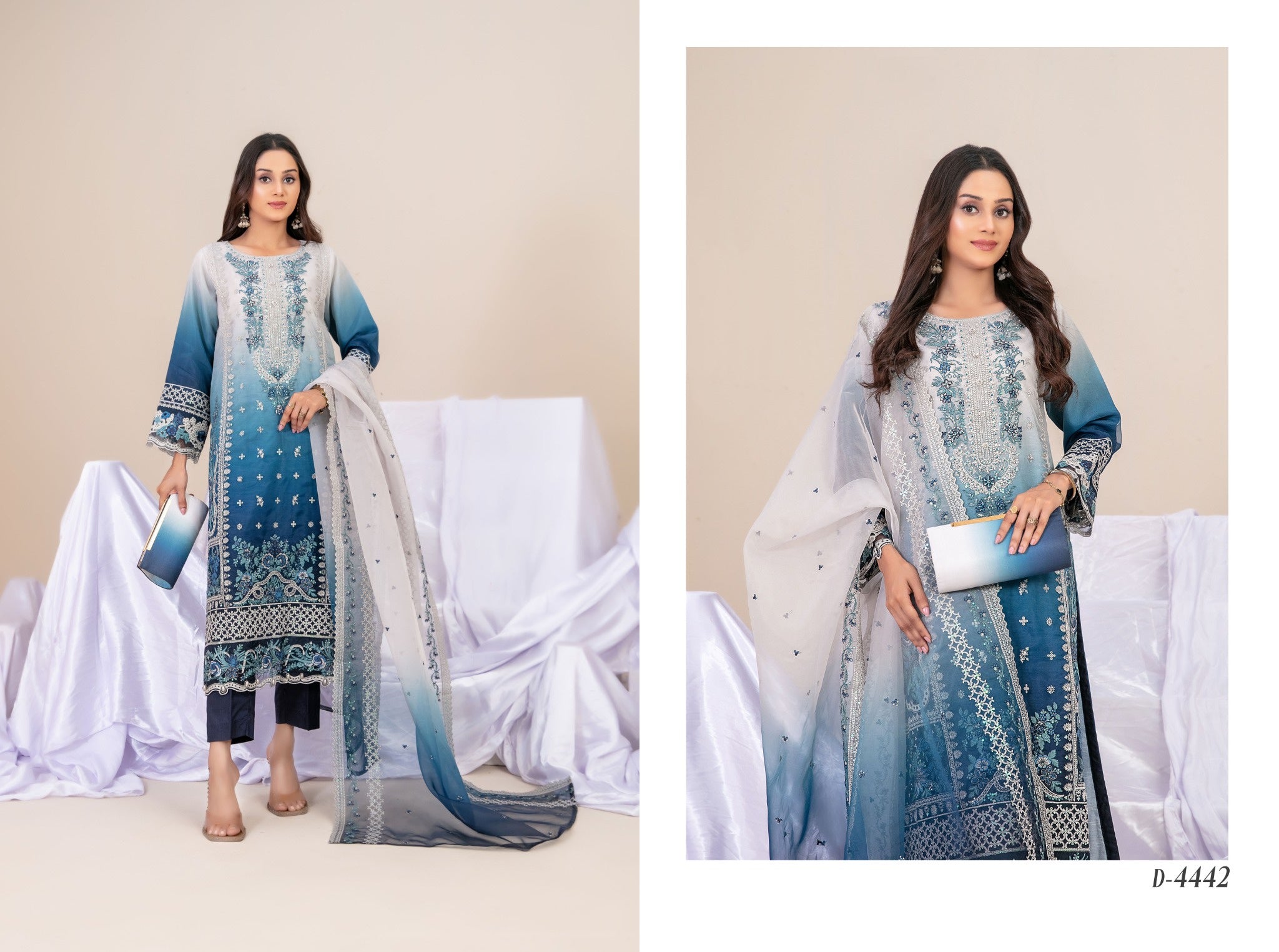 Guzarish Stitched Fancy Emb Organza 3pcs With Clutch