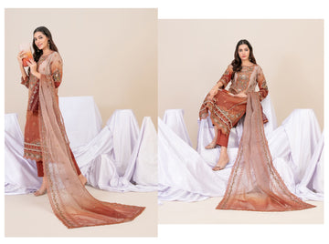 Guzarish Stitched Fancy Emb Organza 3pcs With Clutch