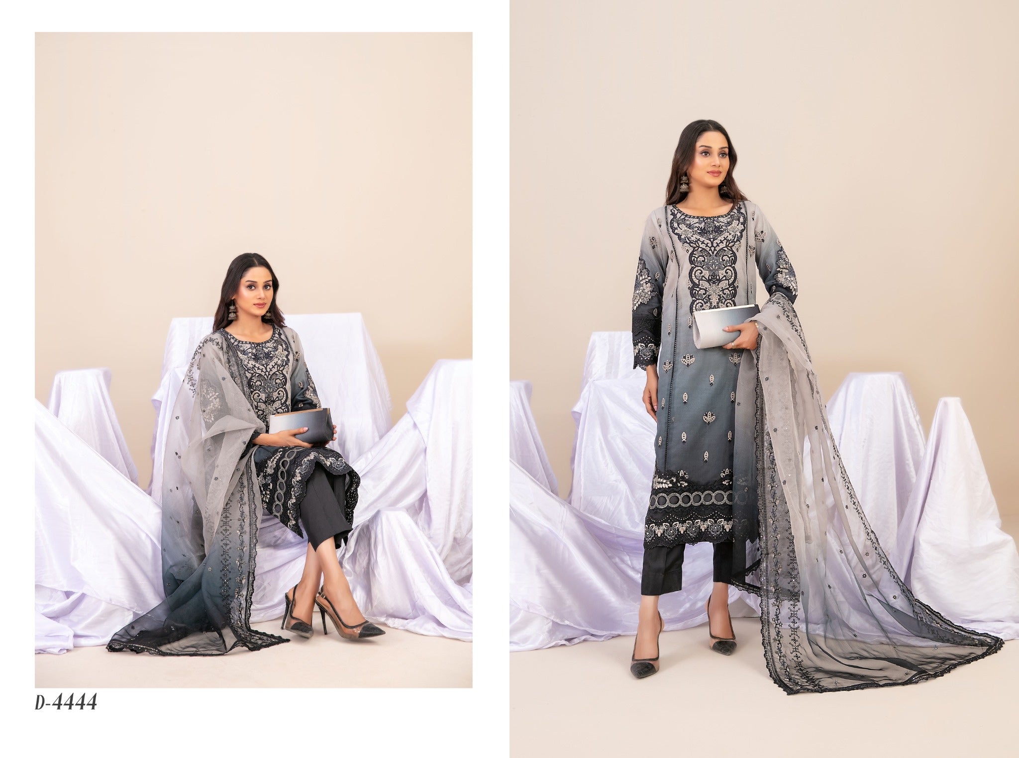 Guzarish Stitched Fancy Emb Organza 3pcs With Clutch