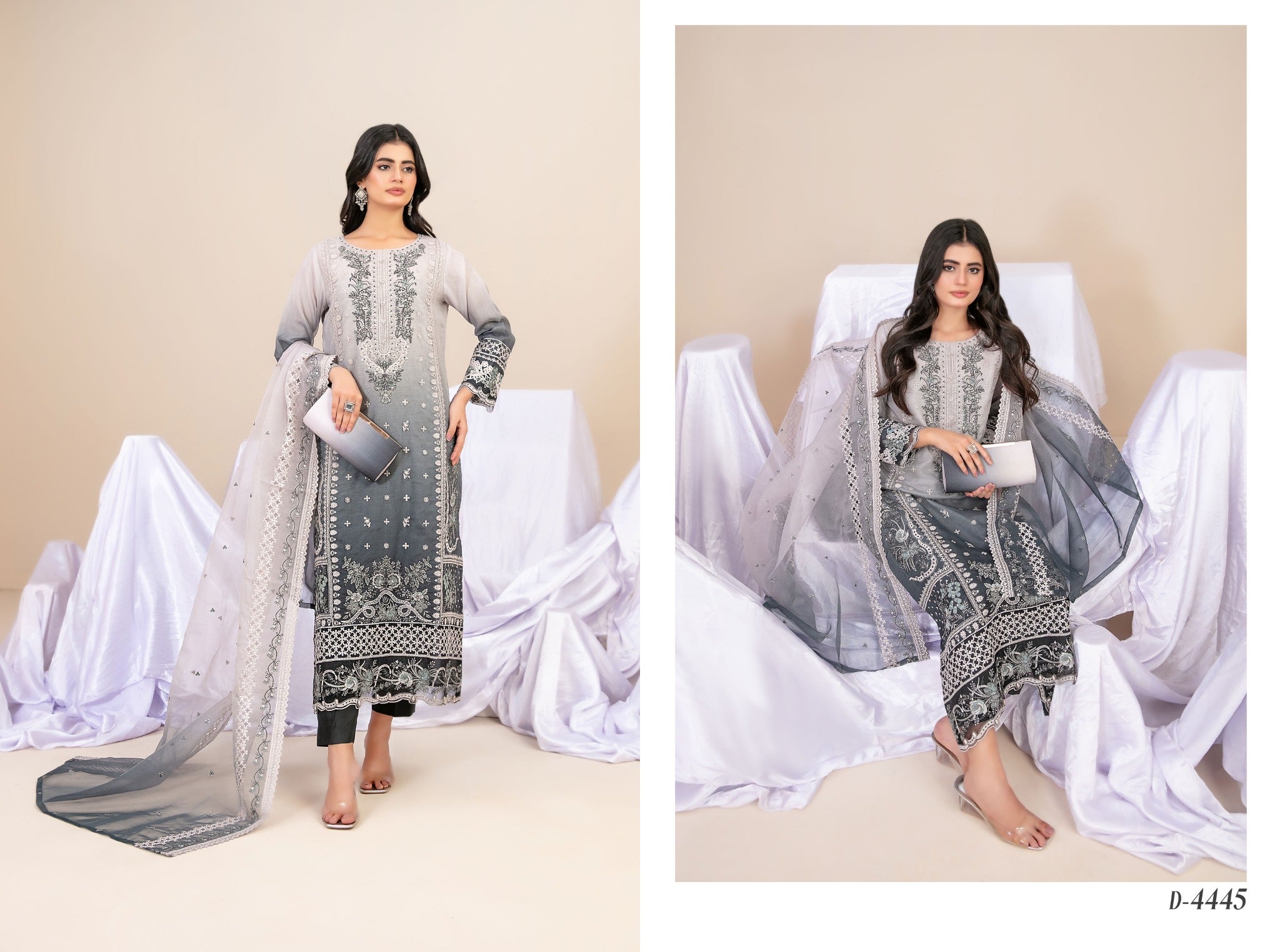 Guzarish Stitched Fancy Emb Organza 3pcs With Clutch